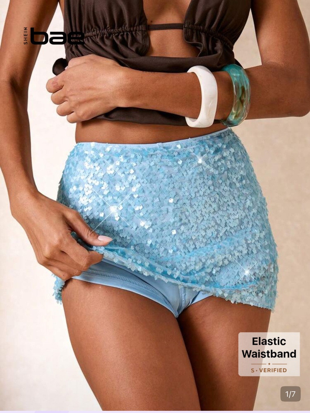 SHEIN Light Blue Sequin Mini Skort - Tropicoqueta
